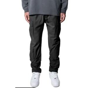 Richie Le Pants Mens Black Nylon Cargo Jogger Drawstring Elastic Waist Pockets L